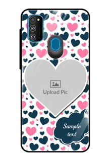 Galaxy M21 Custom Glass Phone Case  - Pink & Blue Heart Design