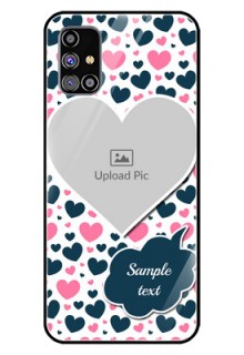 Galaxy M31S Custom Glass Phone Case  - Pink & Blue Heart Design