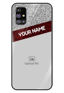 Galaxy M31S Personalized Glass Phone Case  - Image Holder with Glitter Strip Design