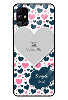 Galaxy M51 Custom Glass Phone Case  - Pink & Blue Heart Design