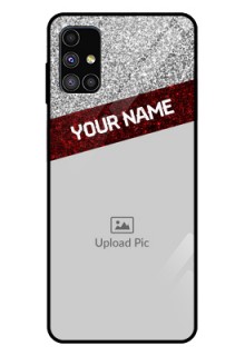 Galaxy M51 Personalized Glass Phone Case  - Image Holder with Glitter Strip Design