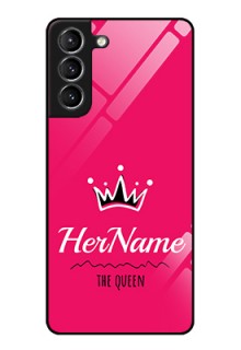 Galaxy s21 Plus Glass Phone Case Queen with Name