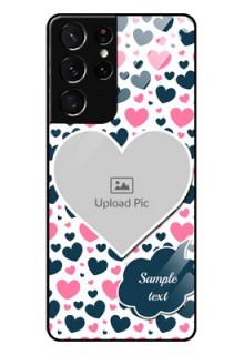 Galaxy S21 Ultra Custom Glass Phone Case  - Pink & Blue Heart Design