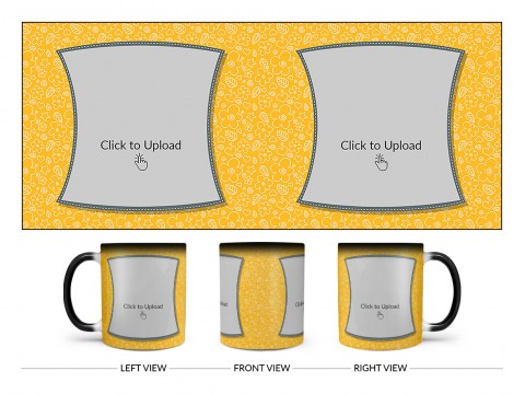 Yellow Colour Background With Flower Pattern Design On Magic Black Mug