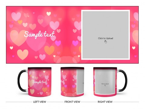 Heart Symbols With Dark Pink Background Design On Magic Black Mug