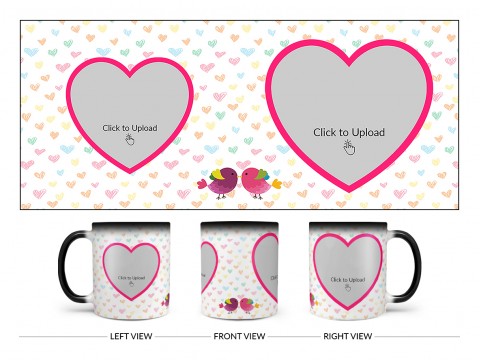 Love Symbol Pattern Background With 2 Heart Shape Pic Upload Upload Design On Magic Black Mug
