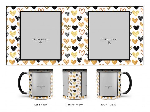 Love Symbols Pattern Background With Couple Of Pic Upload Upload Design On Magic Black Mug