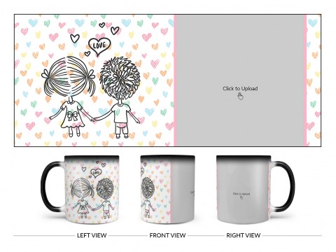 Young Couple Starting Journey For Love / Life Design On Magic Black Mug