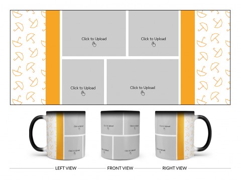 Orange Colour Umbrella Pattern Background With 4 Pic Upload Upload Design On Magic Black Mug