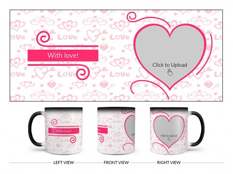 Love Pattern Background With Pink Heart Design On Magic Black Mug