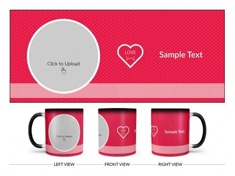 Dark Pink Love Symbols Pattern Background With Oval Shape Pic Upload Design On Magic Black Mug