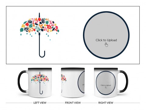 Flower Design Umbrella Design On Magic Black Mug