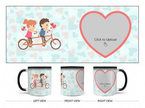 Couple Cycling In Love Symbol Pattern Background Design On Magic Black Mug