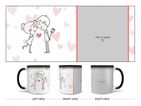 Lovers Enjoying In Love Rain Design On Magic Black Mug