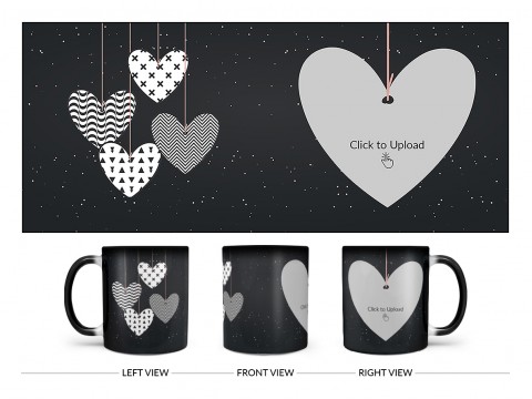Heart Symbols Hanging In The Sky With Stars Background Design On Magic Black Mug