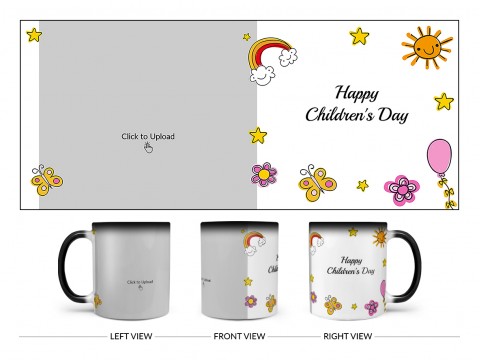 Childrens Day With Cartoon Objects Design On Magic Black Mug