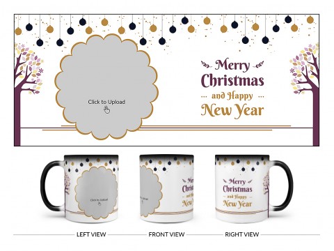 Merry Christmas And Happy New Year Design On Magic Black Mug