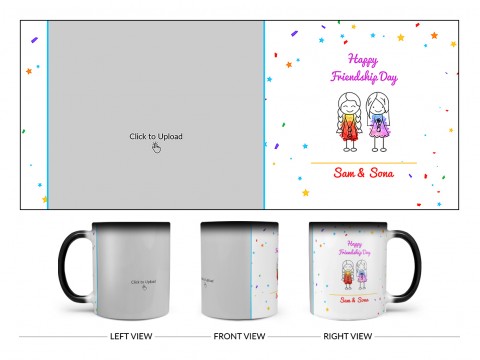 Happy Friendship Day Design On Magic Black Mug