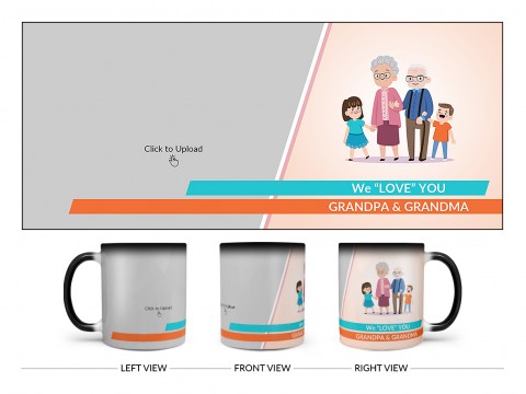 Grand Parents With Grand Children’s Design On Magic Black Mug