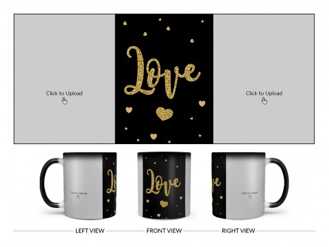 Gold Textured Love Design On Magic Black Mug