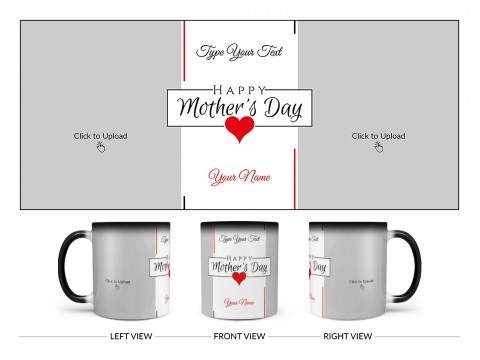 Happy Mother’s Day With 2 Pic Upload Design On Magic Black Mug