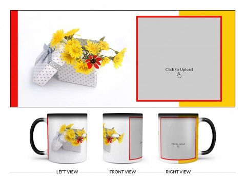 Yellow Color Flowers in Basket Design On Magic Black Mug