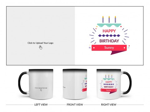 Company Mug With Birthday Message Design On Magic Black Mug