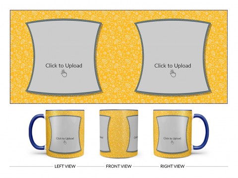 Yellow Colour Background With Flower Pattern Design On Dual Tone Blue Mug