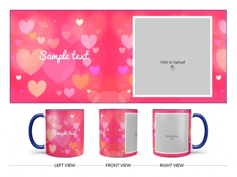 Heart Symbols With Dark Pink Background Design On Dual Tone Blue Mug