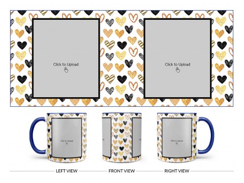 Love Symbols Pattern Background With Couple Of Pic Upload Upload Design On Dual Tone Blue Mug