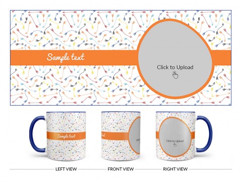 Multiple Arrows Pattern Background With Oval Shape Pic Upload Design On Dual Tone Blue Mug