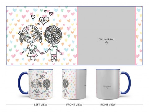 Young Couple Starting Journey For Love / Life Design On Dual Tone Blue Mug