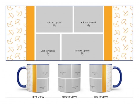 Orange Colour Umbrella Pattern Background With 4 Pic Upload Upload Design On Dual Tone Blue Mug