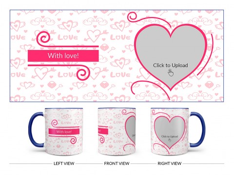 Love Pattern Background With Pink Heart Design On Dual Tone Blue Mug