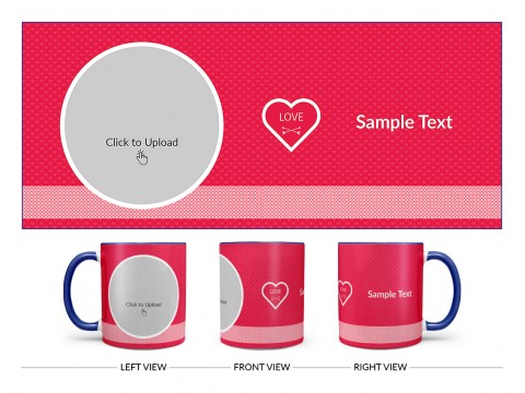 Dark Pink Love Symbols Pattern Background With Oval Shape Pic Upload Design On Dual Tone Blue Mug
