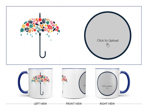 Flower Design Umbrella Design On Dual Tone Blue Mug