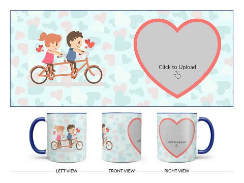 Couple Cycling In Love Symbol Pattern Background Design On Dual Tone Blue Mug