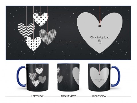 Heart Symbols Hanging In The Sky With Stars Background Design On Dual Tone Blue Mug