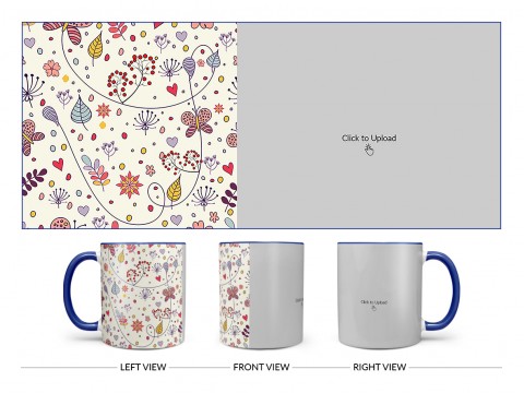 Multiple Trees, Flower & Butterfly’s Pattern Background Design On Dual Tone Blue Mug