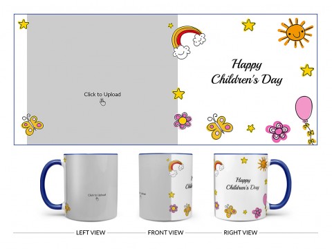 Childrens Day With Cartoon Objects Design On Dual Tone Blue Mug