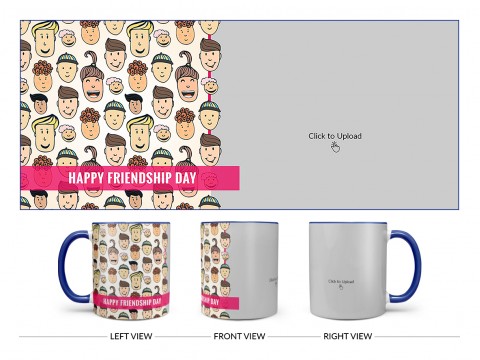 Happy Friendship Day With Friends Cartoon Heads Design On Dual Tone Blue Mug