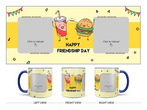 Happy Friendship Day Coke And Burger Design On Dual Tone Blue Mug