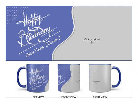 Blue Wave Design With Happy Birthday Text Design On Dual Tone Blue Mug