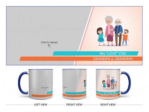 Grand Parents With Grand Children’s Design On Dual Tone Blue Mug