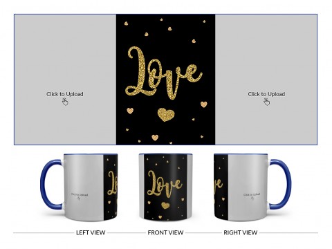 Gold Textured Love Design On Dual Tone Blue Mug