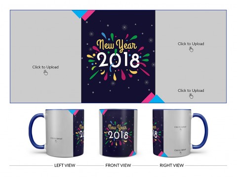 Happy New Year 2018 Design On Dual Tone Blue Mug