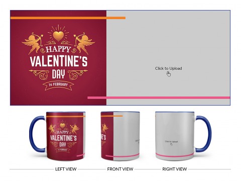 Happy Valentine's Day Design On Dual Tone Blue Mug