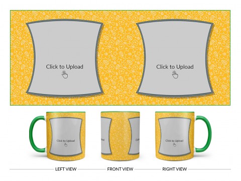 Yellow Colour Background With Flower Pattern Design On Dual Tone Green Mug