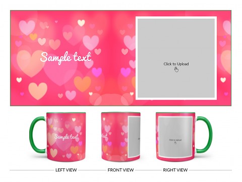 Heart Symbols With Dark Pink Background Design On Dual Tone Green Mug
