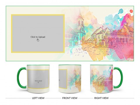 Artistic City Painting Background Design On Dual Tone Green Mug